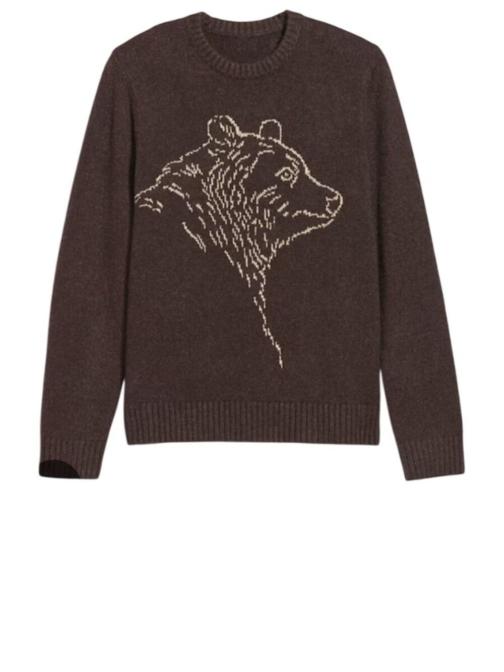 Old Navy Bear Graphic So-Soft Brown Crewneck Sweater Mens XL Winter Ski Lodge